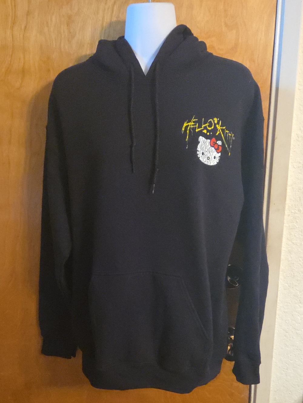 Hello Kitty Hoodie Guitar Skulls Rock N Roll Black Punk Metal Pullover Medium